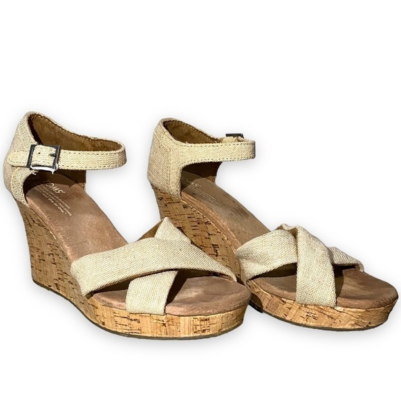 TOM'S Sienna Cork Wedge Sandal Beige 9.5W - Picture 12 of 13